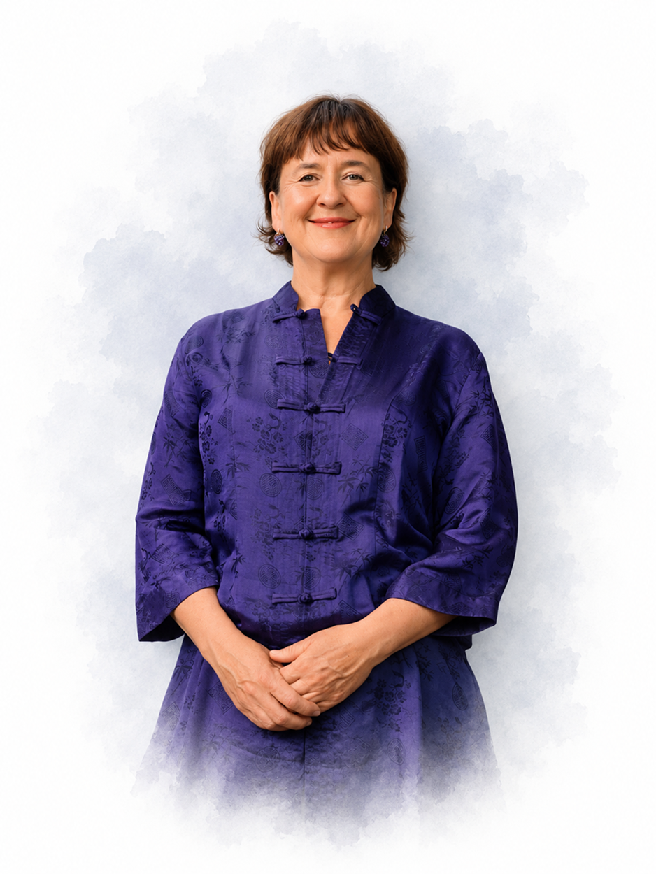 Moneca Kaiser, founder of MKDB, in a purple traditional jacket